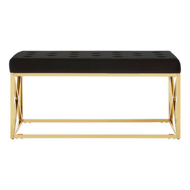 Orsina Allure Black Velvet Tufted Bench with Gold Stainless Base