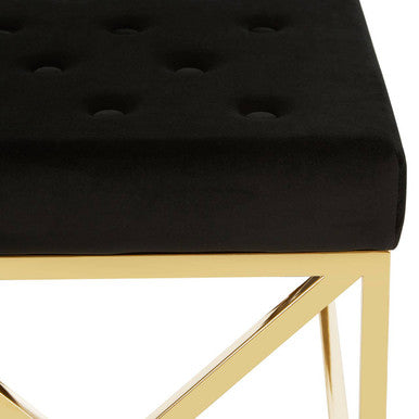 Orsina Allure Black Velvet Tufted Bench with Gold Stainless Base