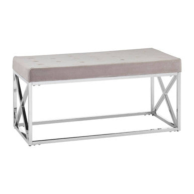 Orsina Allure Mink Velvet Tufted Bench | Silver Stainless Steel Base