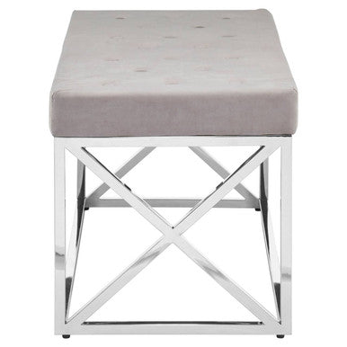 Orsina Allure Mink Velvet Tufted Bench | Silver Stainless Steel Base