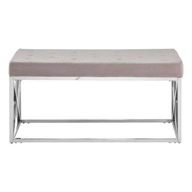Orsina Allure Mink Velvet Tufted Bench | Silver Stainless Steel Base