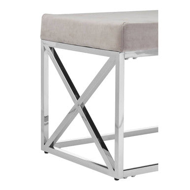 Orsina Allure Mink Velvet Tufted Bench | Silver Stainless Steel Base