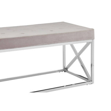 Orsina Allure Mink Velvet Tufted Bench | Silver Stainless Steel Base