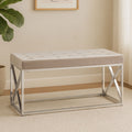 Orsina Allure Mink Velvet Tufted Bench | Silver Stainless Steel Base