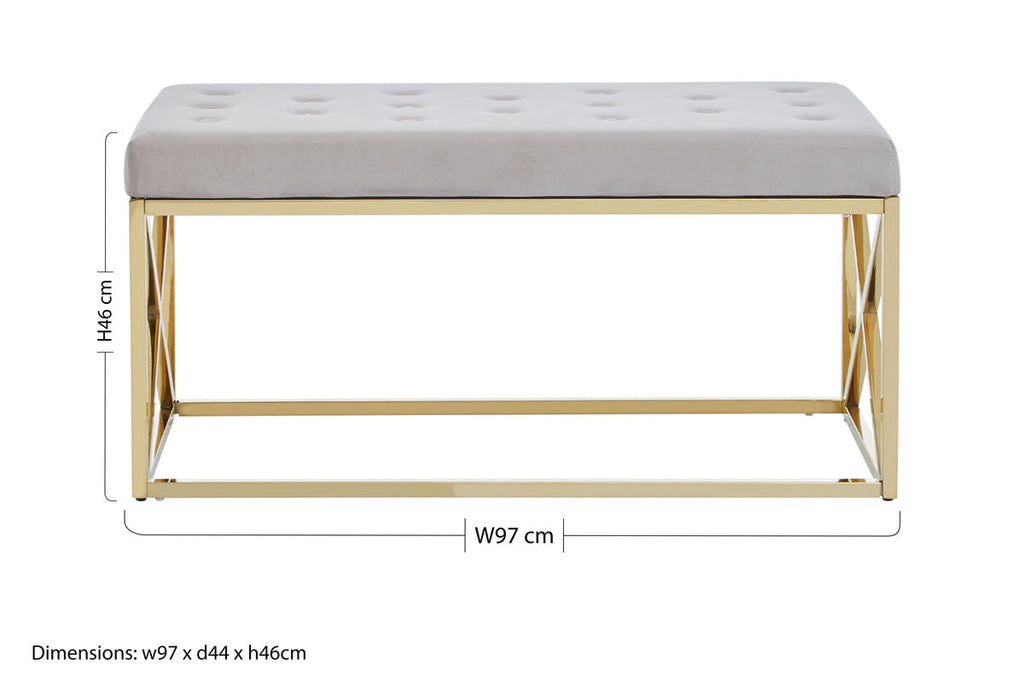 Orsina Allure Mink Velvet Bench | Gold Finish Stainless Steel Frame