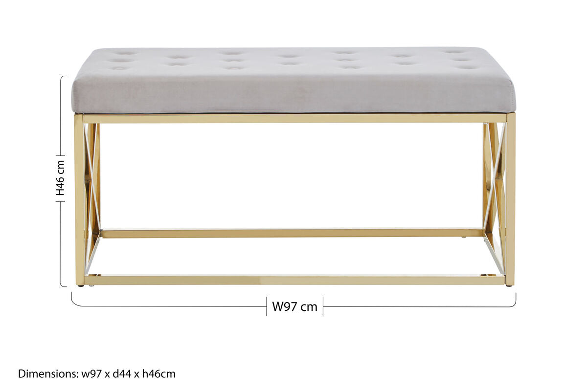Orsina Allure Mink Velvet Bench | Gold Finish Stainless Steel Frame