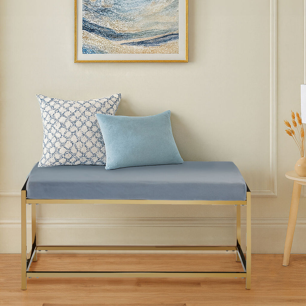 Orsina Allure Velvet Bench – Powder Blue and Gold Entryway Seating