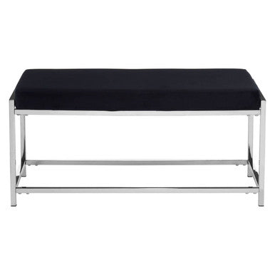 Orsina Allure Black Velvet Bench | Silver Metal Frame Accent Seating