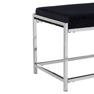 Orsina Allure Black Velvet Bench | Silver Metal Frame Accent Seating
