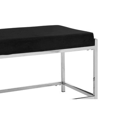 Orsina Allure Black Velvet Bench | Silver Metal Frame Accent Seating