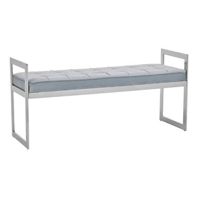 Orsina Allure Powder Blue Velvet Bench with Silver Stainless Legs