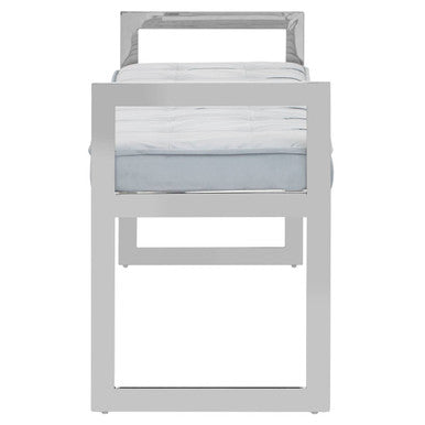 Orsina Allure Powder Blue Velvet Bench with Silver Stainless Legs