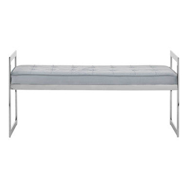 Orsina Allure Powder Blue Velvet Bench with Silver Stainless Legs