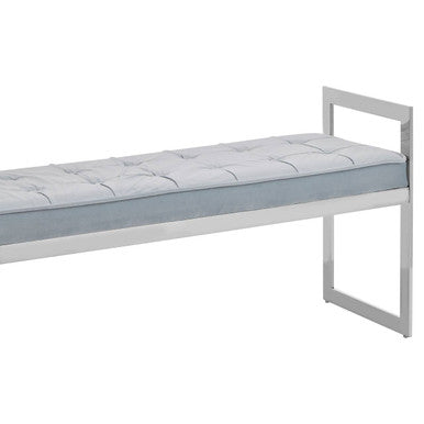 Orsina Allure Powder Blue Velvet Bench with Silver Stainless Legs