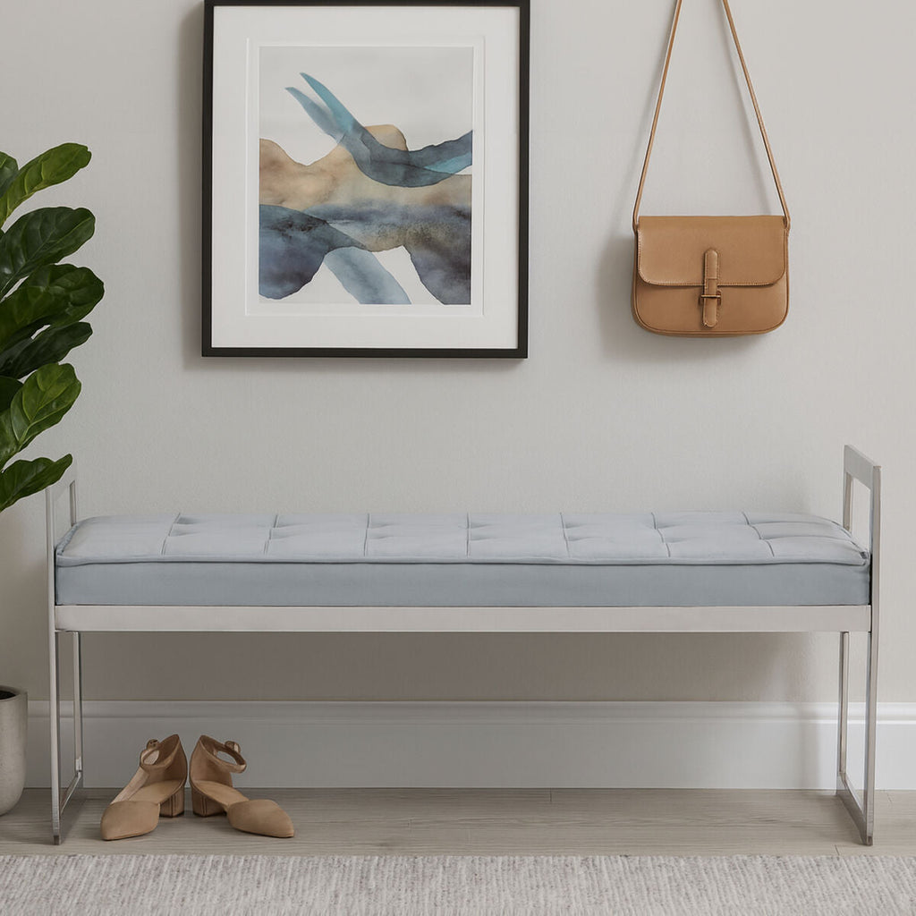 Orsina Allure Powder Blue Velvet Bench with Silver Stainless Legs
