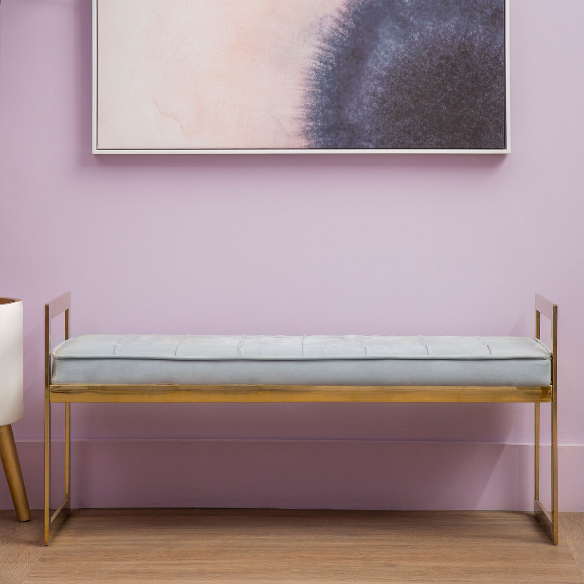 Orsina Allure Tufted Velvet Bench – Powder Blue and Gold Seating