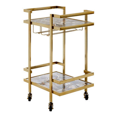 Orsina Vita Drinks Trolley – Gold Steel Bar Cart with Agate Shelves