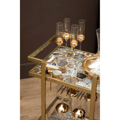 Orsina Vita Drinks Trolley – Gold Steel Bar Cart with Agate Shelves