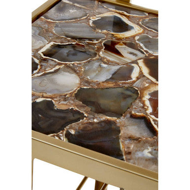 Orsina Vita Drinks Trolley – Gold Steel Bar Cart with Agate Shelves