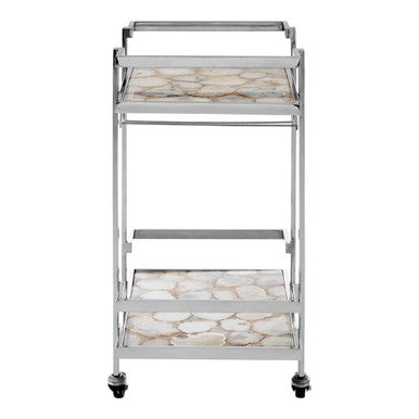 Orsina Vita White Agate Drinks Trolley – Silver Bar Cart with Wheels