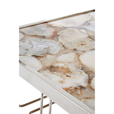 Orsina Vita White Agate Drinks Trolley – Silver Bar Cart with Wheels