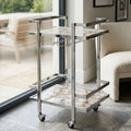 Orsina Vita White Agate Drinks Trolley – Silver Bar Cart with Wheels