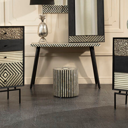 Orsina Black Chevron Bone Inlay Console Table | Sheesham Wood & Metal