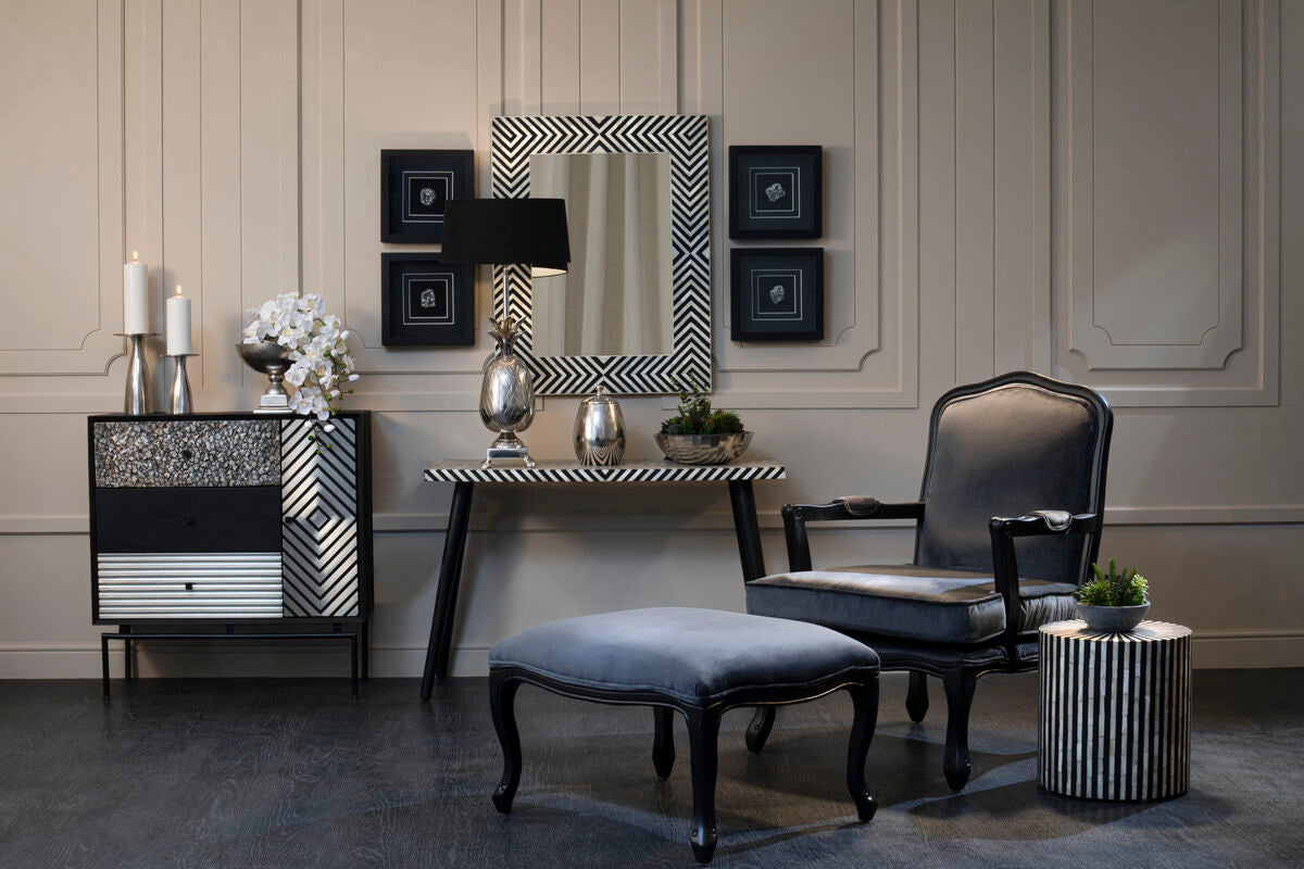 Orsina Black Chevron Bone Inlay Console Table | Sheesham Wood & Metal