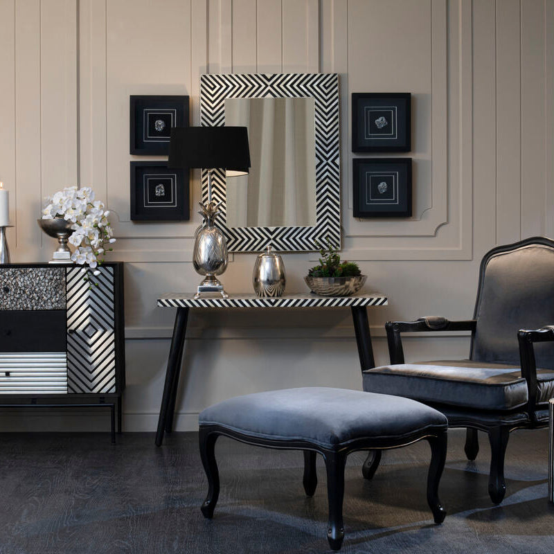 Orsina Black Chevron Bone Inlay Console Table | Sheesham Wood & Metal