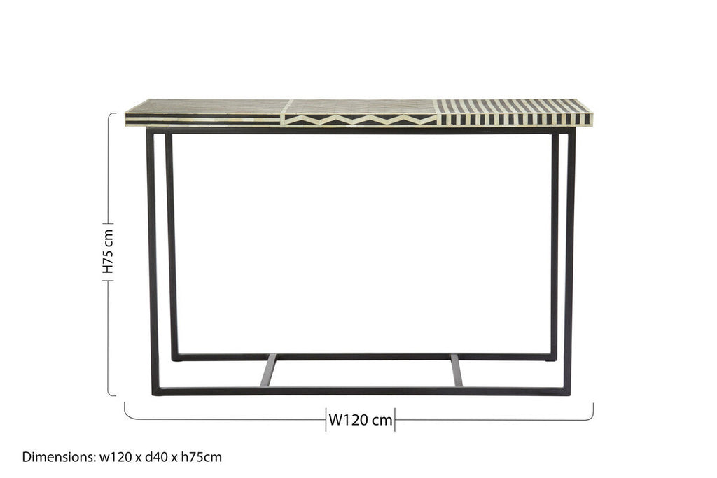 Orsina Bone Inlay Console Table – Boho Mango Wood & Metal Base
