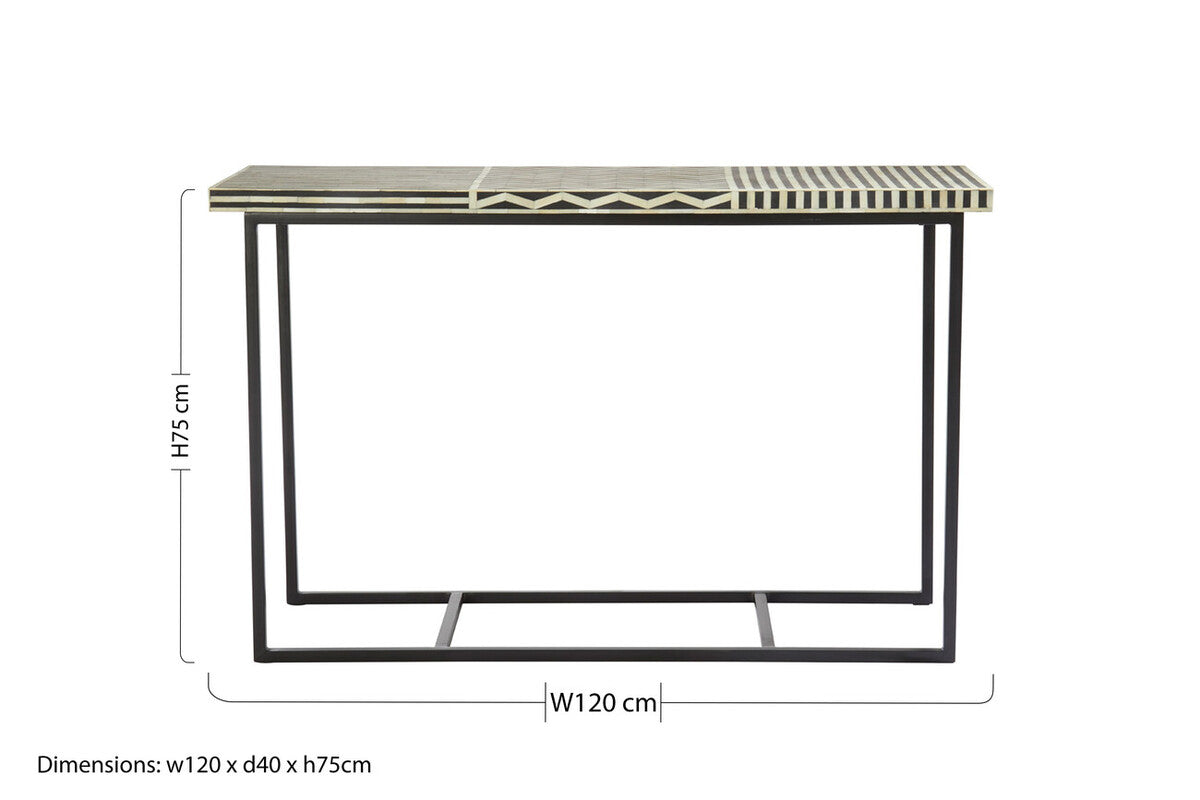 Orsina Bone Inlay Console Table – Boho Mango Wood & Metal Base