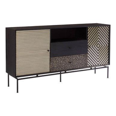 Orsina Boho Mango Wood Sideboard – Geometric 2 Door Storage Cabinet