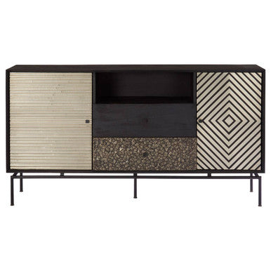 Orsina Boho Mango Wood Sideboard – Geometric 2 Door Storage Cabinet