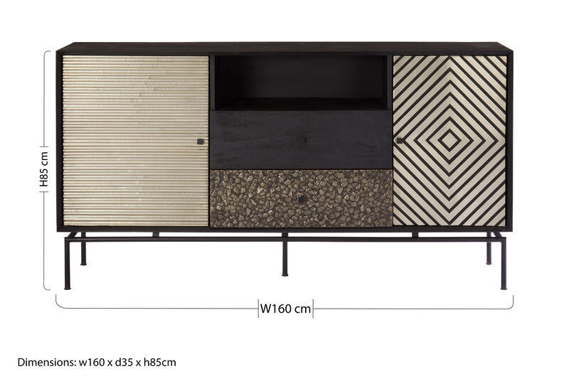 Orsina Boho Mango Wood Sideboard – Geometric 2 Door Storage Cabinet