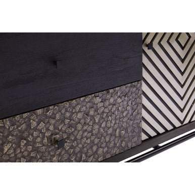 Orsina Boho Mango Wood Sideboard – Geometric 2 Door Storage Cabinet