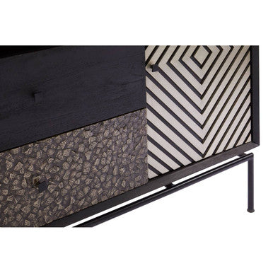 Orsina Boho Mango Wood Sideboard – Geometric 2 Door Storage Cabinet