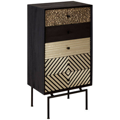 Orsina Boho 5 Drawer Tall Cabinet | Mango Wood & Black Frame