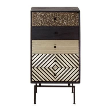 Orsina Boho 5 Drawer Tall Cabinet | Mango Wood & Black Frame