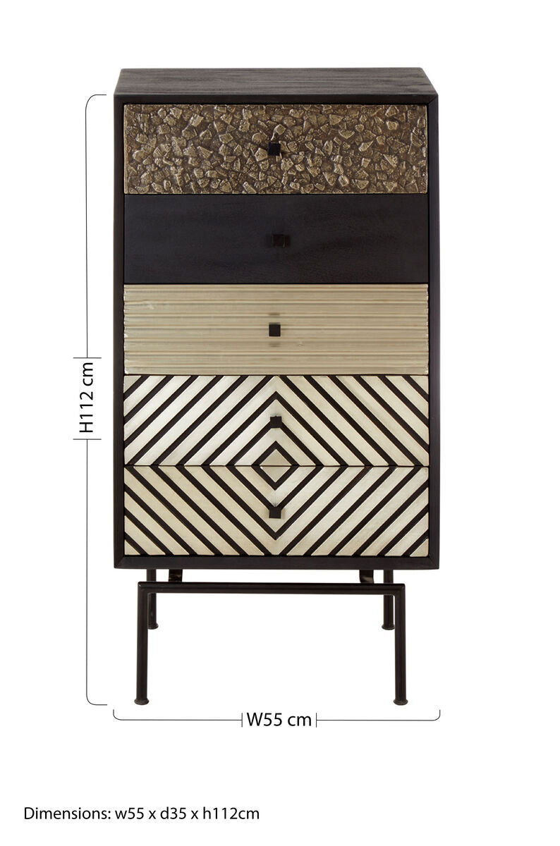 Orsina Boho 5 Drawer Tall Cabinet | Mango Wood & Black Frame