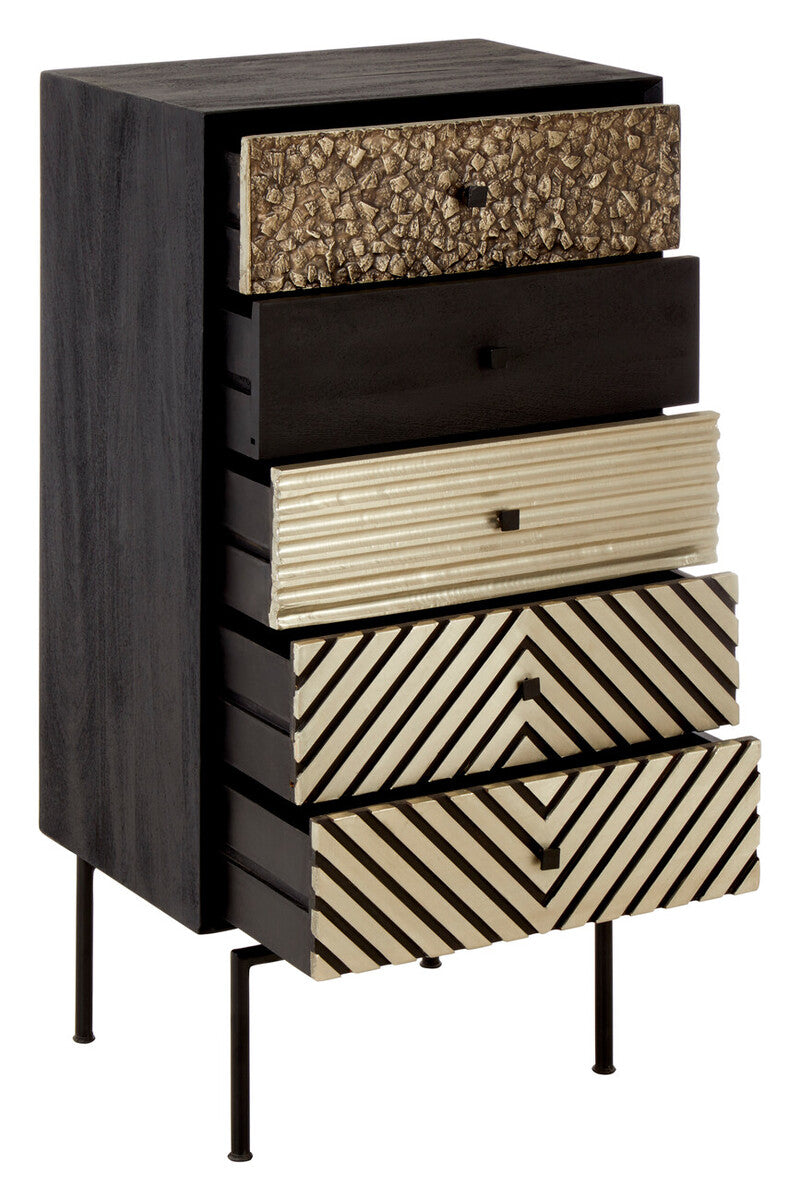 Orsina Boho 5 Drawer Tall Cabinet | Mango Wood & Black Frame