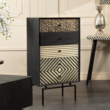 Orsina Boho 5 Drawer Tall Cabinet | Mango Wood & Black Frame