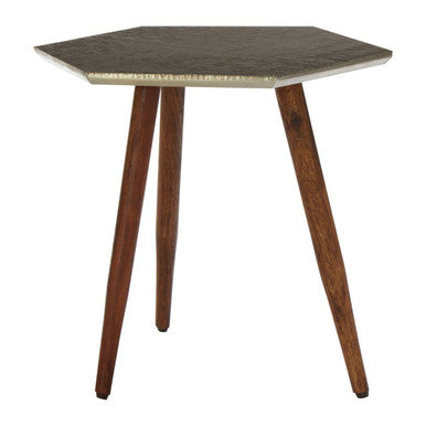 Orsina Grey Hexagonal Side Table – Sheesham Wood Boho Accent Table