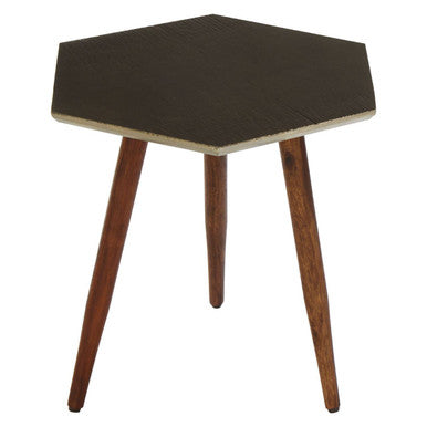 Orsina Grey Hexagonal Side Table – Sheesham Wood Boho Accent Table