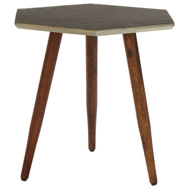 Orsina Grey Hexagonal Side Table – Sheesham Wood Boho Accent Table