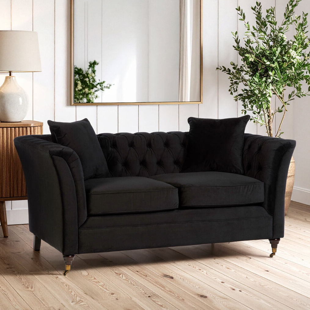 Orsina Sabrina 2-Seater Onyx Sofa – Button Tufted Chesterfield Loveseat