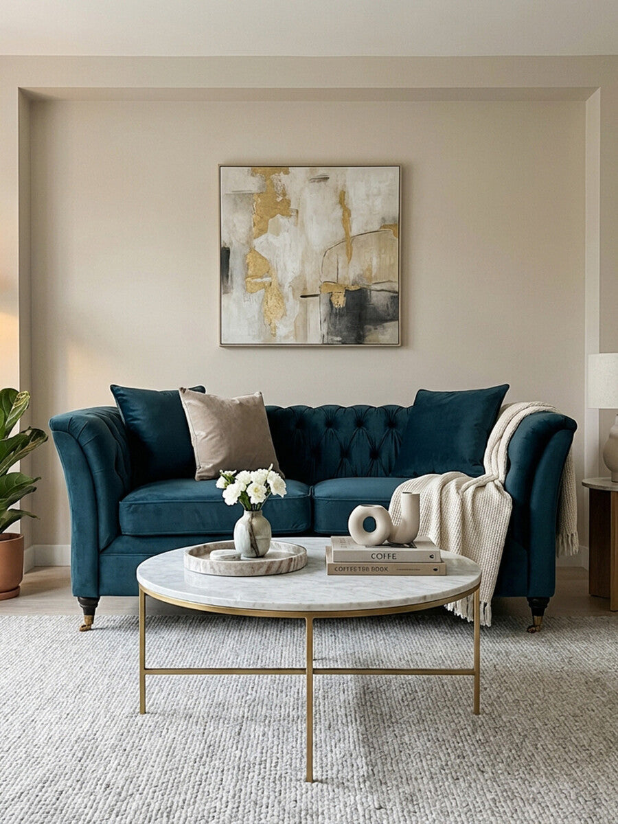Orsina Sabrina 2 Seater Midnight Blue Velvet Button Tufted Sofa