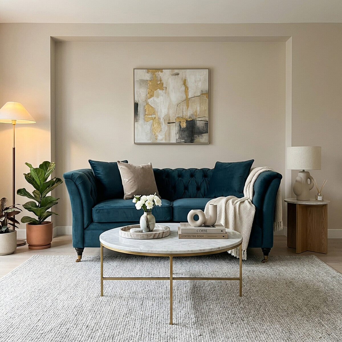 Orsina Sabrina 2 Seater Midnight Blue Velvet Button Tufted Sofa