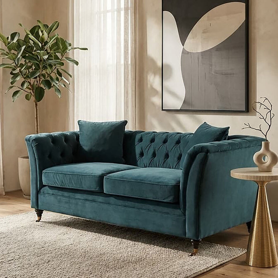 Orsina Sabrina 2 Seater Midnight Blue Velvet Button Tufted Sofa