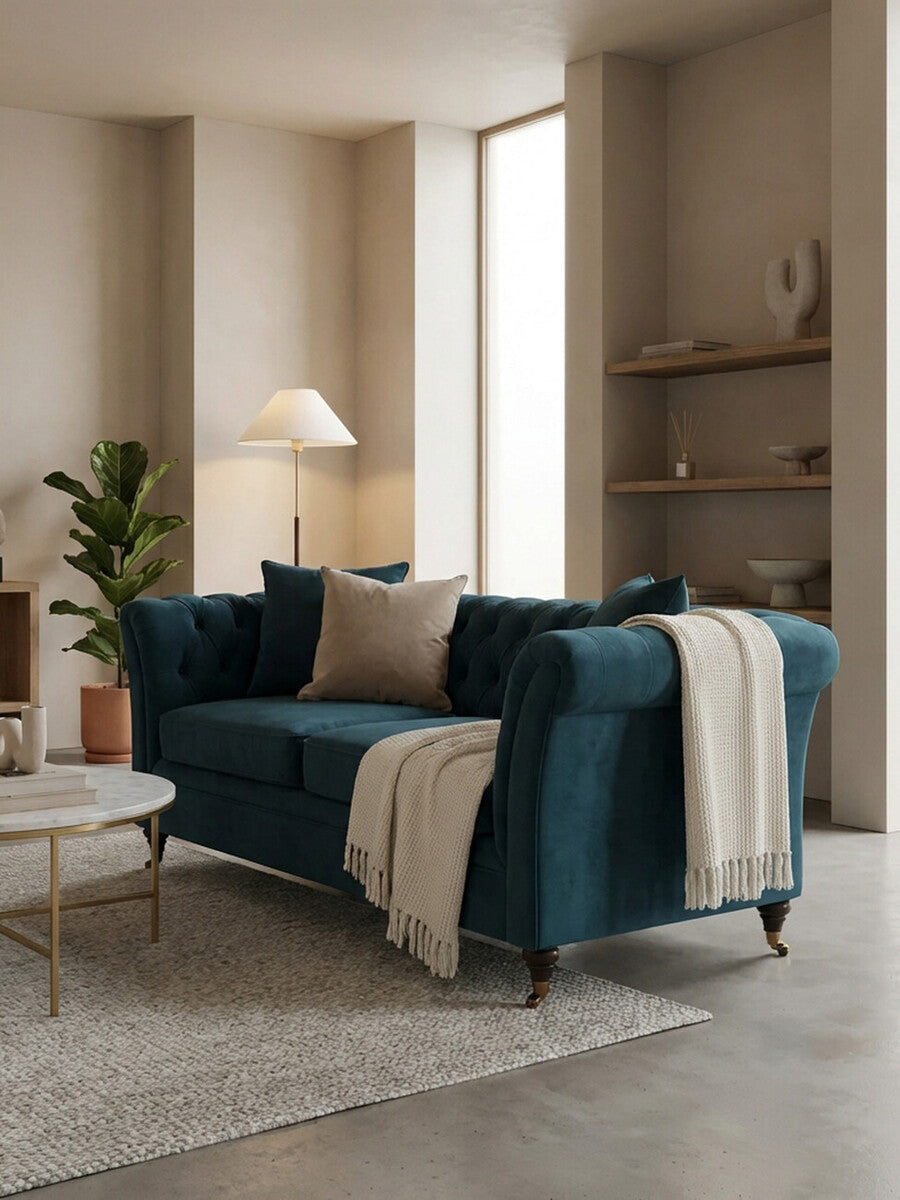 Orsina Sabrina 2 Seater Midnight Blue Velvet Button Tufted Sofa