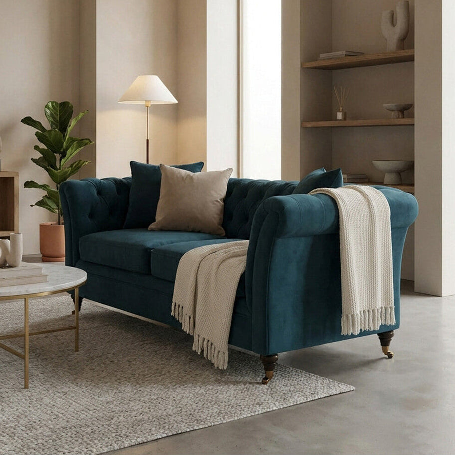 Orsina Sabrina 2 Seater Midnight Blue Velvet Button Tufted Sofa
